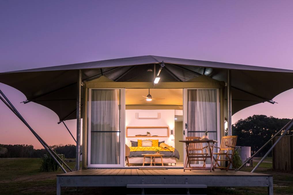 A glamping tent at Rules Beach.