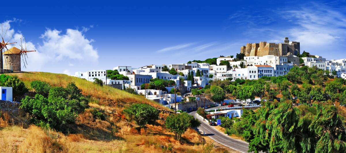 Patmos and the Greek Orthodox monastery of St John the Theologian (ar right). Picture: Shutterstock