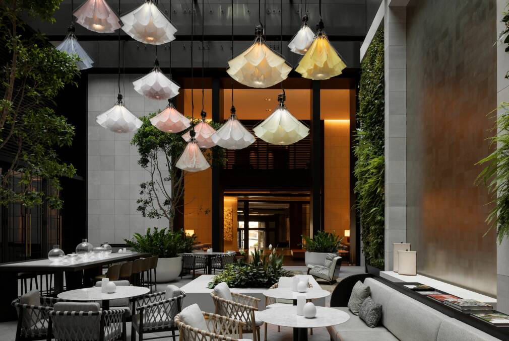 Meadow light installation in the hotel's courtyard restaurant, Aperture. Picture: Timothy Kaye