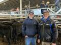 Buyer Jock Hazelton, Scenic West, Cudal, with Michael Pratten, Elders Emms Mooney, Borenore. Mr Hazelton purchased 11, 263kg, Angus steers, for $1050 on account of D and M Brooks, Millthorpe. Picture supplied by Liam Murphy