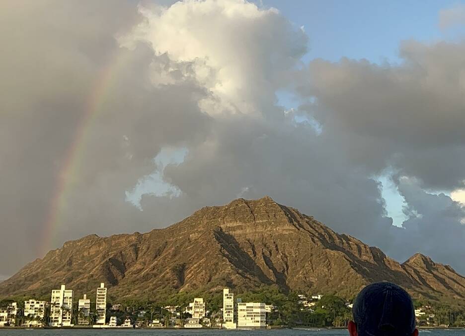 A rainbow above Diamond Head.