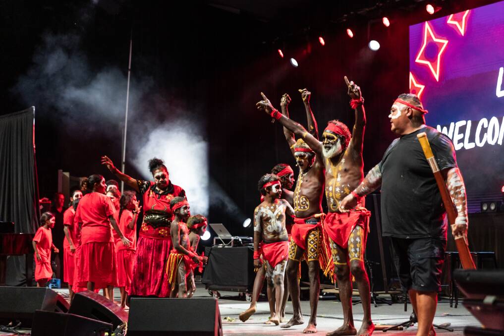 Yothu Yindi onstage at the National Indigenous Music Awards at Darwin Amphitheatre.