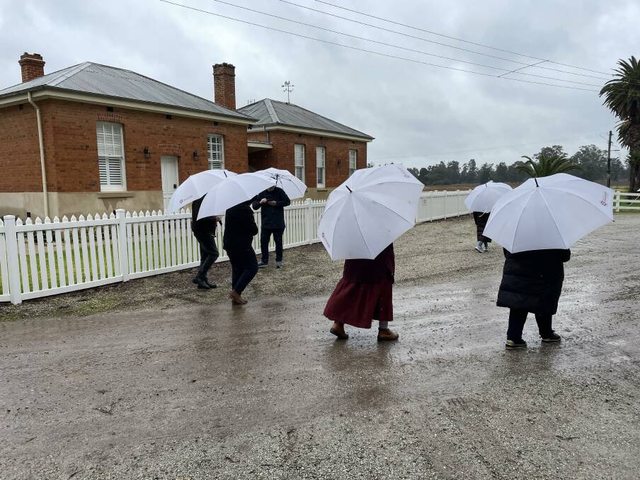 There are plenty of umbrellas on Emmylou in case the weather turns wet, as it did on the day we visited Perricoota Station. Picture: Janet Howie